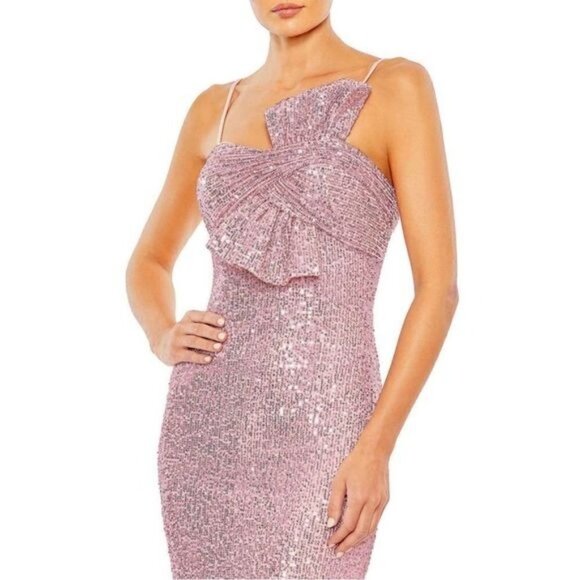 Mac Duggal Sequined Bow Column Raspberry Evening Gown Pink Size 10 NWT 11284 - Picture 2 of 6
